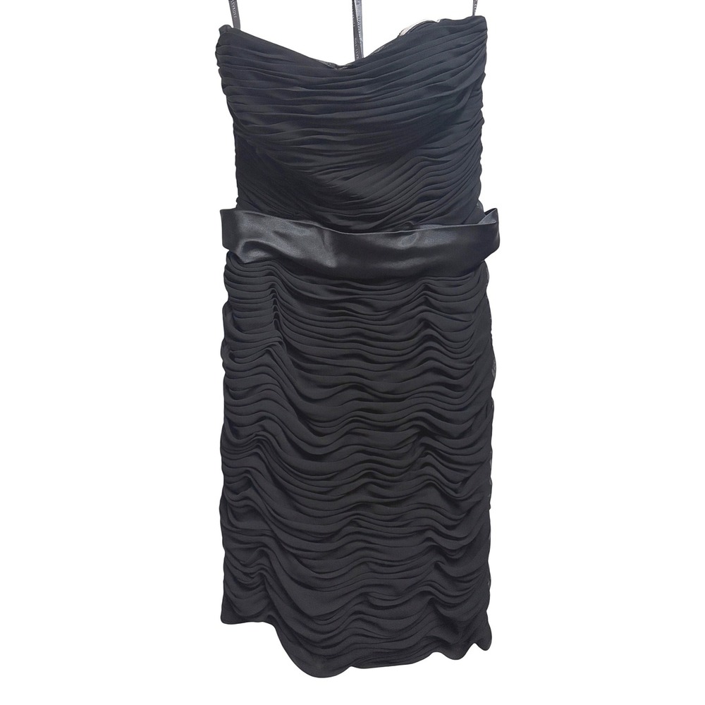 Bill Levkoff Strapless Ruched Satin Waist Black Cocktail‎ Dress Formal Chic 14